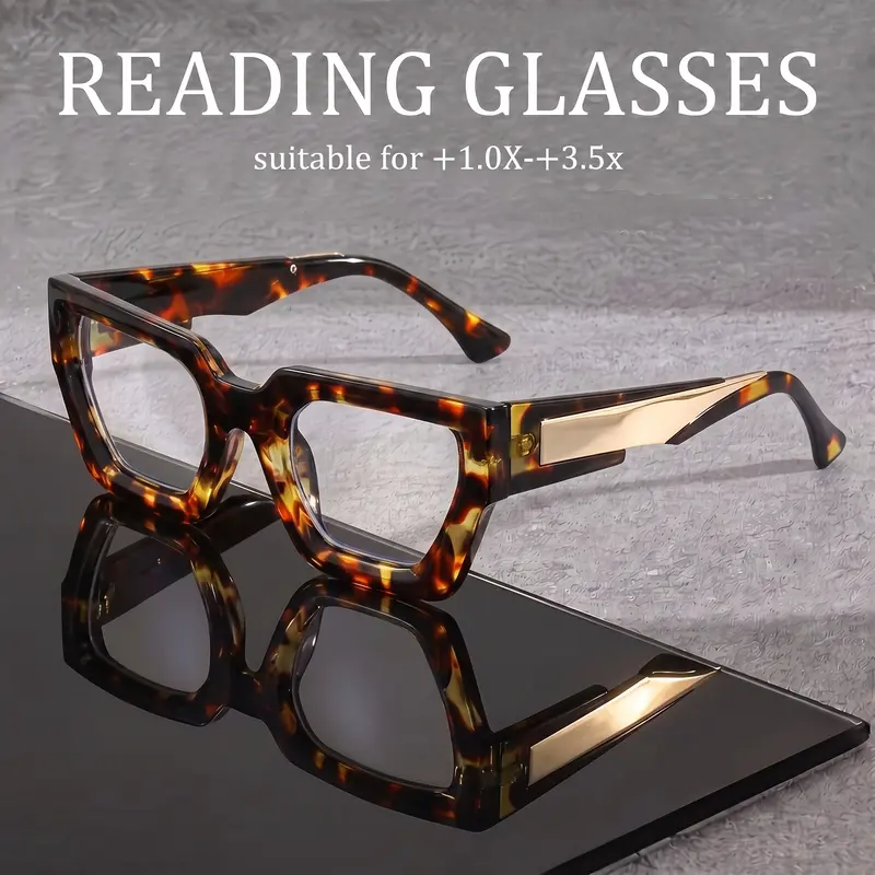 GIGULA Fashion Square Reading Glasses, Metal Temple Detail, Unisex Anti-Fatigue Reading Glasses, Square Frame Eyeglasses