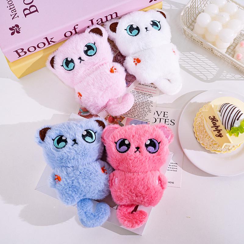 New cute long-tailed Siamese cat plush toy with bell, adorable cat bag accessory