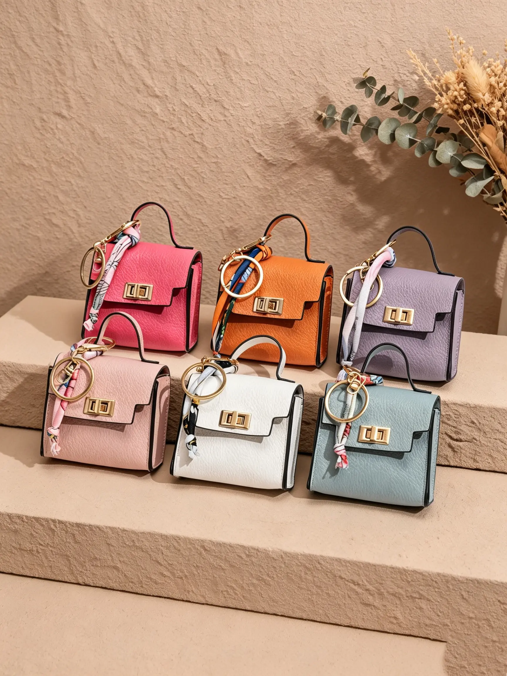 Mini Square Bag Pendant Keychain, High-Quality Leather, Multicolor Lanyard, Cute Car Keychain, Fashion Gift Accessory