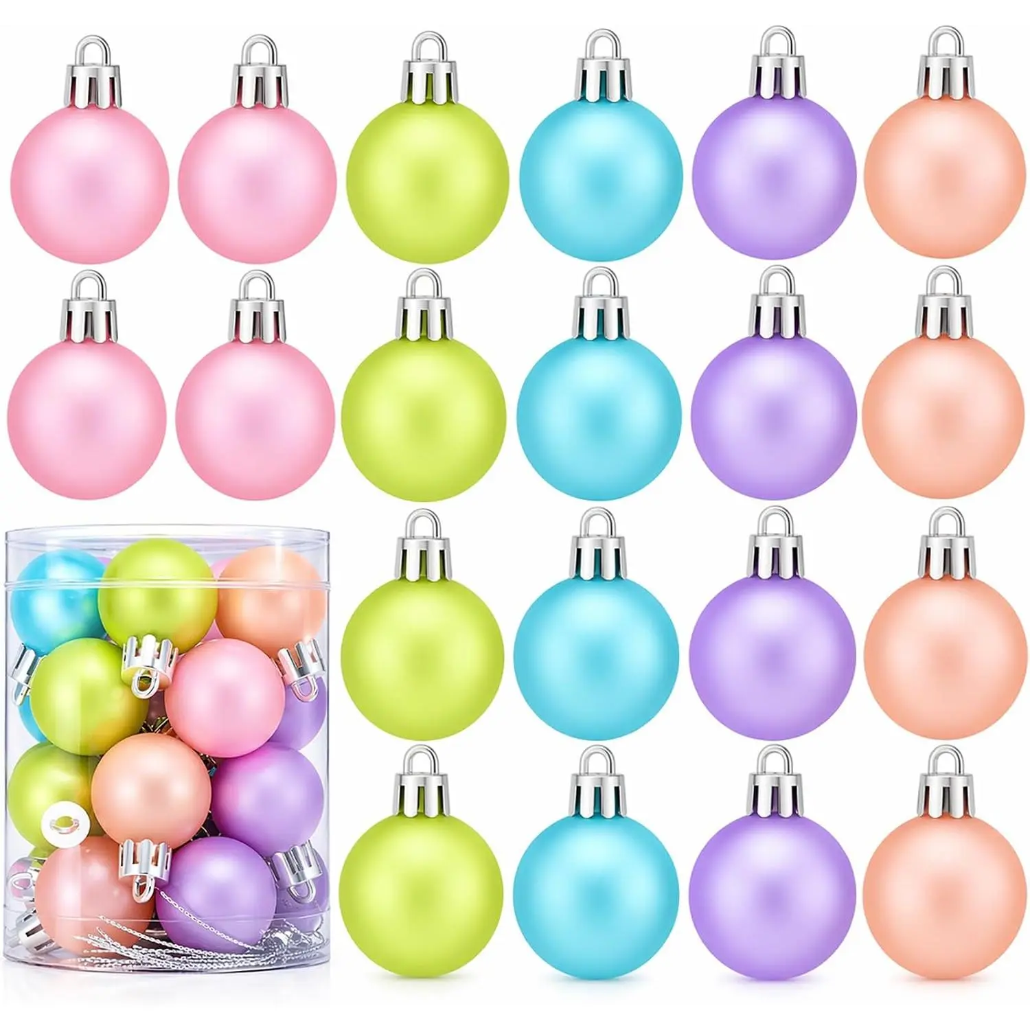 Set of 20 Mini Pastel Ornaments for Christmas Tree Decorations, 1.2 inch | Small Candyland Color Christmas Tree Ornaments, Plastic Shatterproof  Balls Bulbs for Xmas Spring Summer Easter