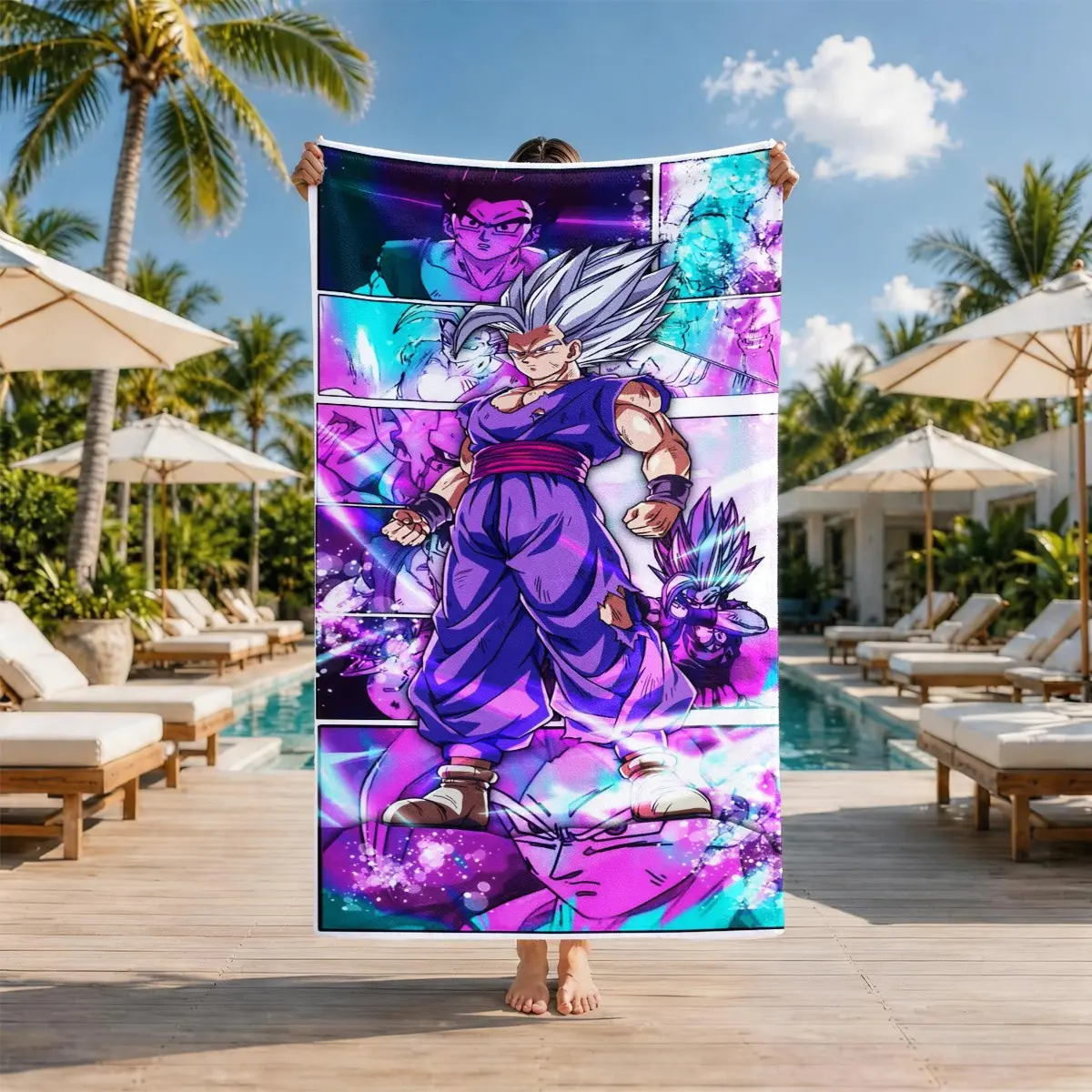 Dragon Ball Gohan Theme Beach Towel, Quick-Dry Super Soft Polyester, Multi-Use Yoga Travel Swim Camping, Large Size, Best Gift, Quick Drying Towel