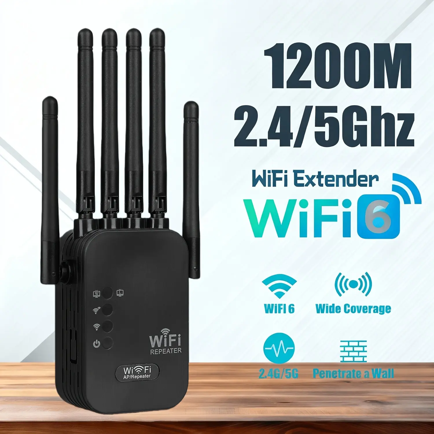 Wi-Fi 6 Signal Booster, 1400mbps Mesh WiFi Range Extender, Dual Band WiFi 2.4GHz/5GHz, WiFi Repeater, 6 Antennas, Easy Installation, Full Home Coverage