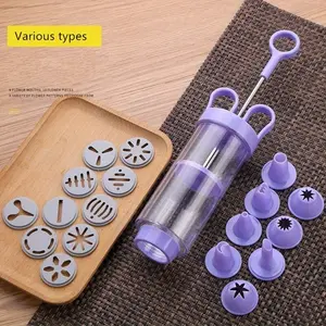 Cookie & Cake Decorating Set – Reusable Frosting Syringe with Interchangeable Nozzles, Icing Stencil Discs & Decorating Tips – DIY Baking Supplies for Cupcakes, Pastries, Fondant & Holiday Desserts – Easy Cake Decorating Kit for Beginners & Bakers