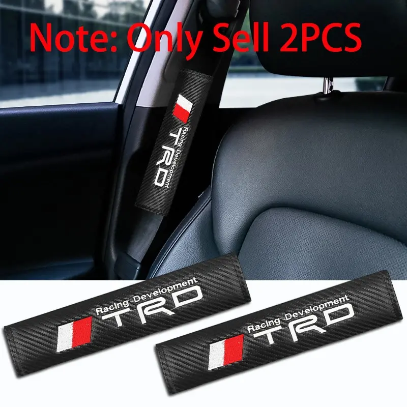 TRD Logo 2Pcs Car Safety Belt Cover Carbon Fiber Leather Carbon Fiber Texture Seat Belt Shoulder Pads Protection Padding For Toyota Corolla CHR RAV4 Yaris Aygo Prado Prius CHR Rav4 Hilux Auris Avensis Camry Auto Styling Accessories