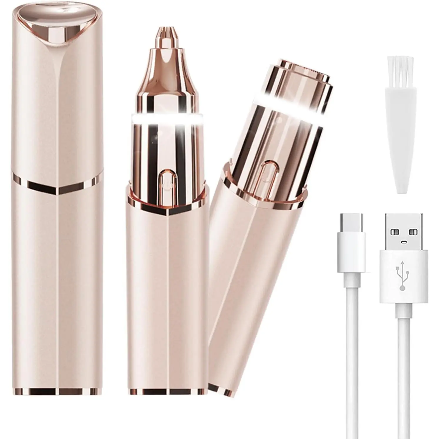 Flawless Brows Eyebrow Hair Remover Razor for Women with LED Light for Instant and Painless Hair Removal (Rose Gold) , Portable Painless Electric Rechargeable Eyebrow Trimmer, Face & Eye Brow Nose Ear Shaver, facial hair trimmer women