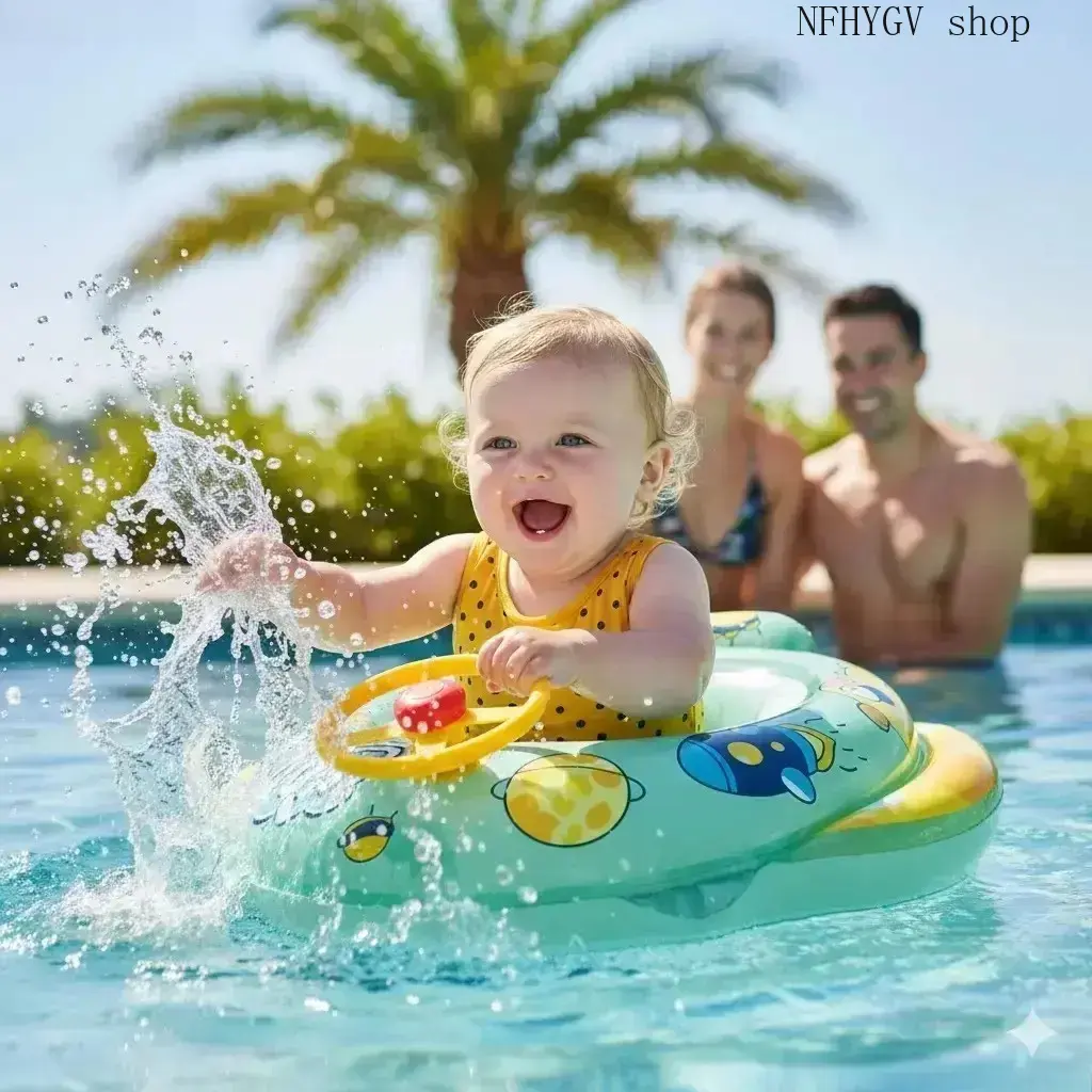 Shark Shaped Inflatable Baby Pool Float, Toddler Swim Ring Equipped With Seat And Steering Wheel, Safe Support Water Toy For Kids, Ideal Floating Gear For Summer Pool And Beach