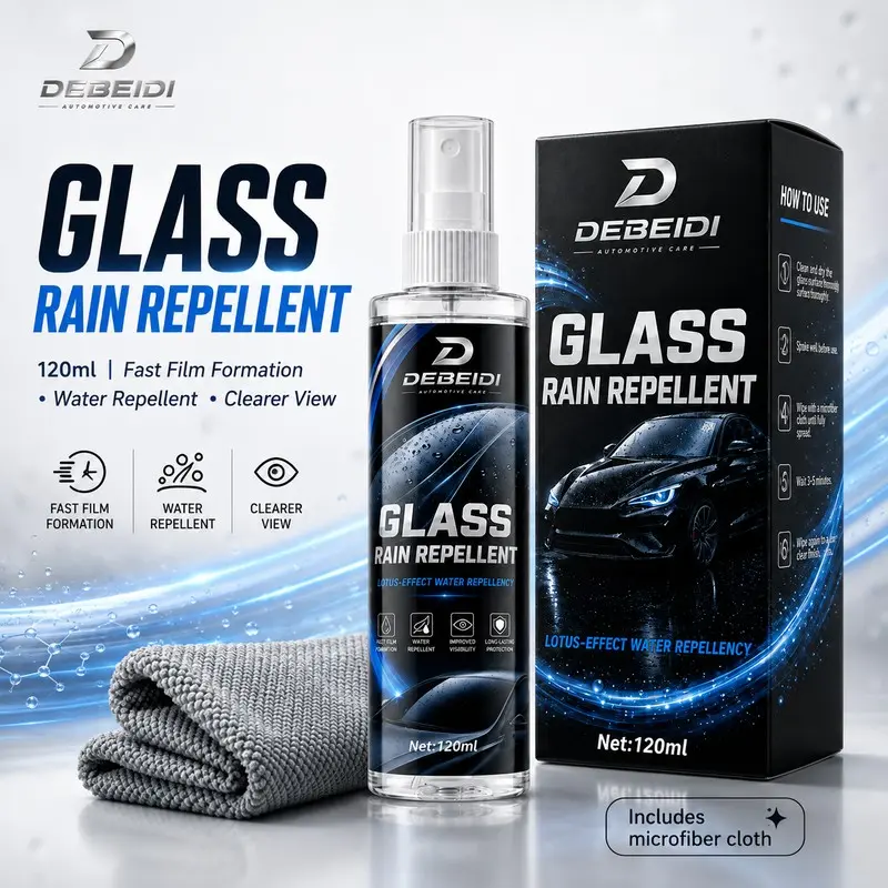 Glass Rain Repellent 120ML, Windshield Water Repellent Spray, Clearer Wet-Weather Visibility, Quick Film Auto Glass Coating, Microfiber Cloth Included