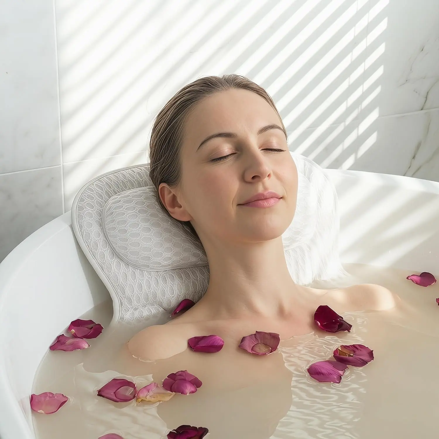 Bathtub Pillow for  and  Support, Soft 4D Bath Pillow Tub Headrest |  4D Mesh Bath Pillow with 6 Suction Cups, Non-Slip  Bath Cushion Luxury Bath Accessories  for Women