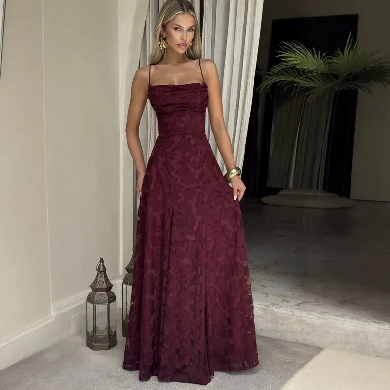 Women's Solid Burgundy Satin Formal Gown - Cowl Neck, Sleeveless, Full Length, Elegant Cocktail Party Dress, Slip Dress for Socialite Look (Multi-Size)