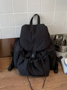 Minimalist commuting style fashionable solid color pleated backpack, a casual and versatile large capacity high-quality flip backpack, with multiple drawstring pockets designed to accommodate books and tablets
