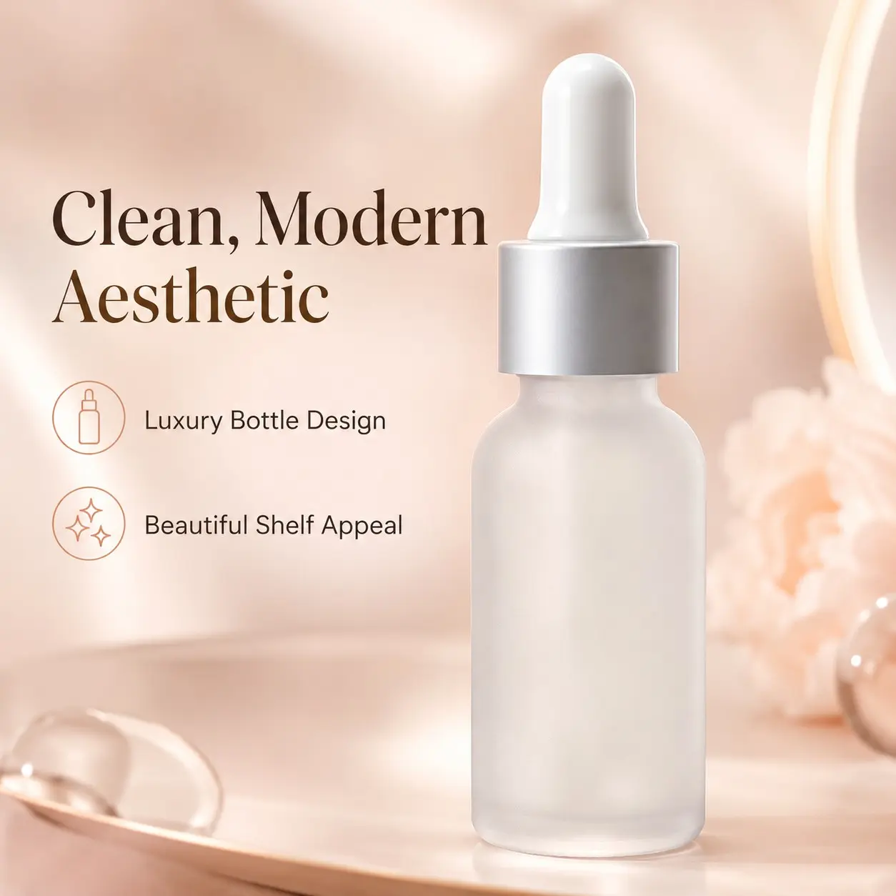 Luxury Frosted Dropper Bottles for Face Serum, Essential Oils & DIY Skincare Blends, Reusable Glass Pipette Bottles for Beauty Storage