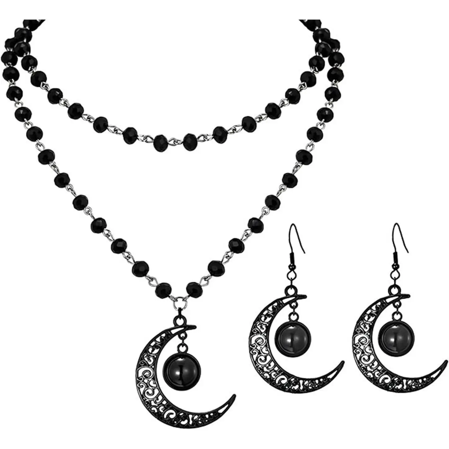 Celestial Crescent Moon Goddess Pendant Necklace & Earring Set - Unisex Metal Coating Costume Jewelry, Stylish for Halloween, Ideal Gift Choice