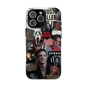 Scream Ghost Face Plastic Phone Case, Horror Movie Collage & Classic Quote Aesthetic Design, Compatible with iPhone 17/16/15/14/13/12/11 & Samsung S21-S25, Ideal Gift for Scream Collectors