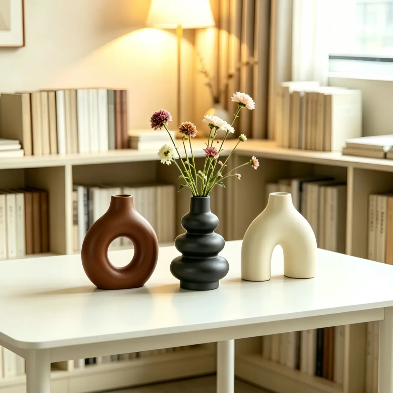 3pc Ceramic Minimalist Style Flower Vases Set, Modern Decor for Living Room, Office Desk, Art Studio, Tea Room, Flower Vases for Centerpieces