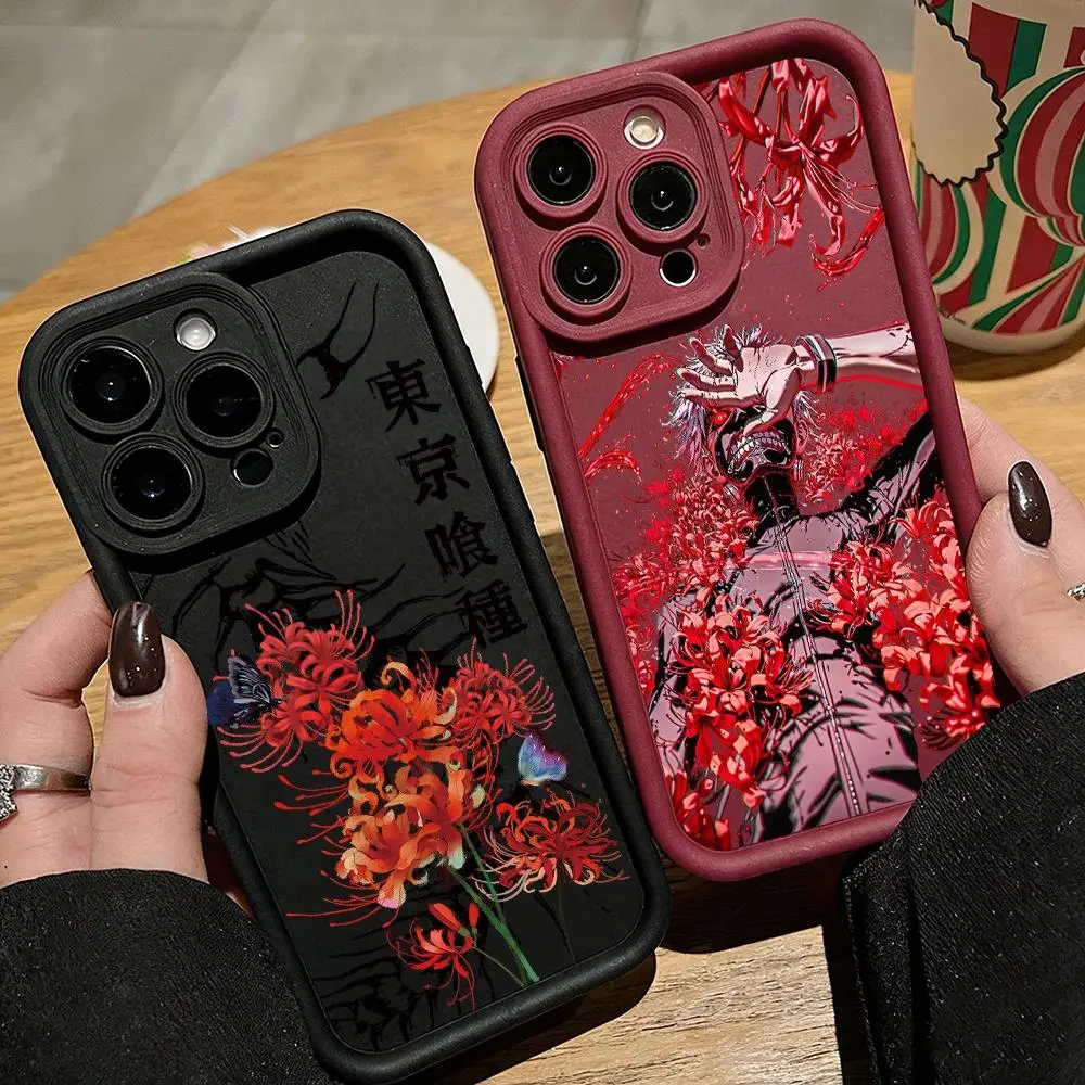 Anime Red Spider Lily T-Tokyo GhoulS Phone Case For iPhone 17 Air 16 15 14 13 12 11 Pro Max Plus and Samsung S26 S25 S24 S23 S22 Plus Ultra Soft TPU Back Cover, Accessories, Colorful, Resistance, Protective, Personalized, Cartoon Art, Protection, Anime Fa