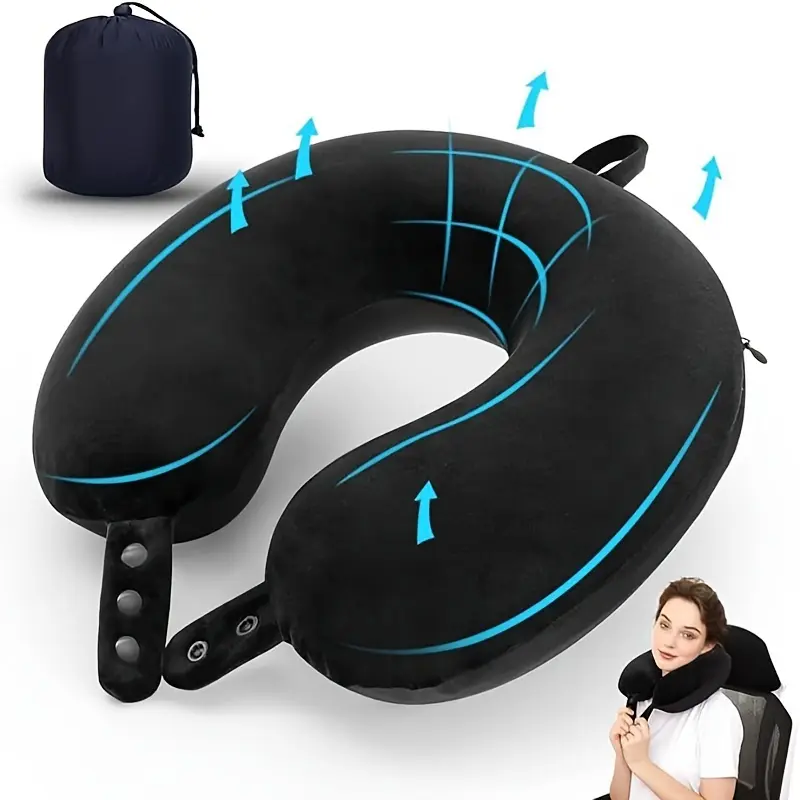Travel Neck Pillow – Soft, Adjustable U-Shaped Headrest for Airplane, Home Use with Zippered Storage Bag Travel Pillow Travel Neck Cushion