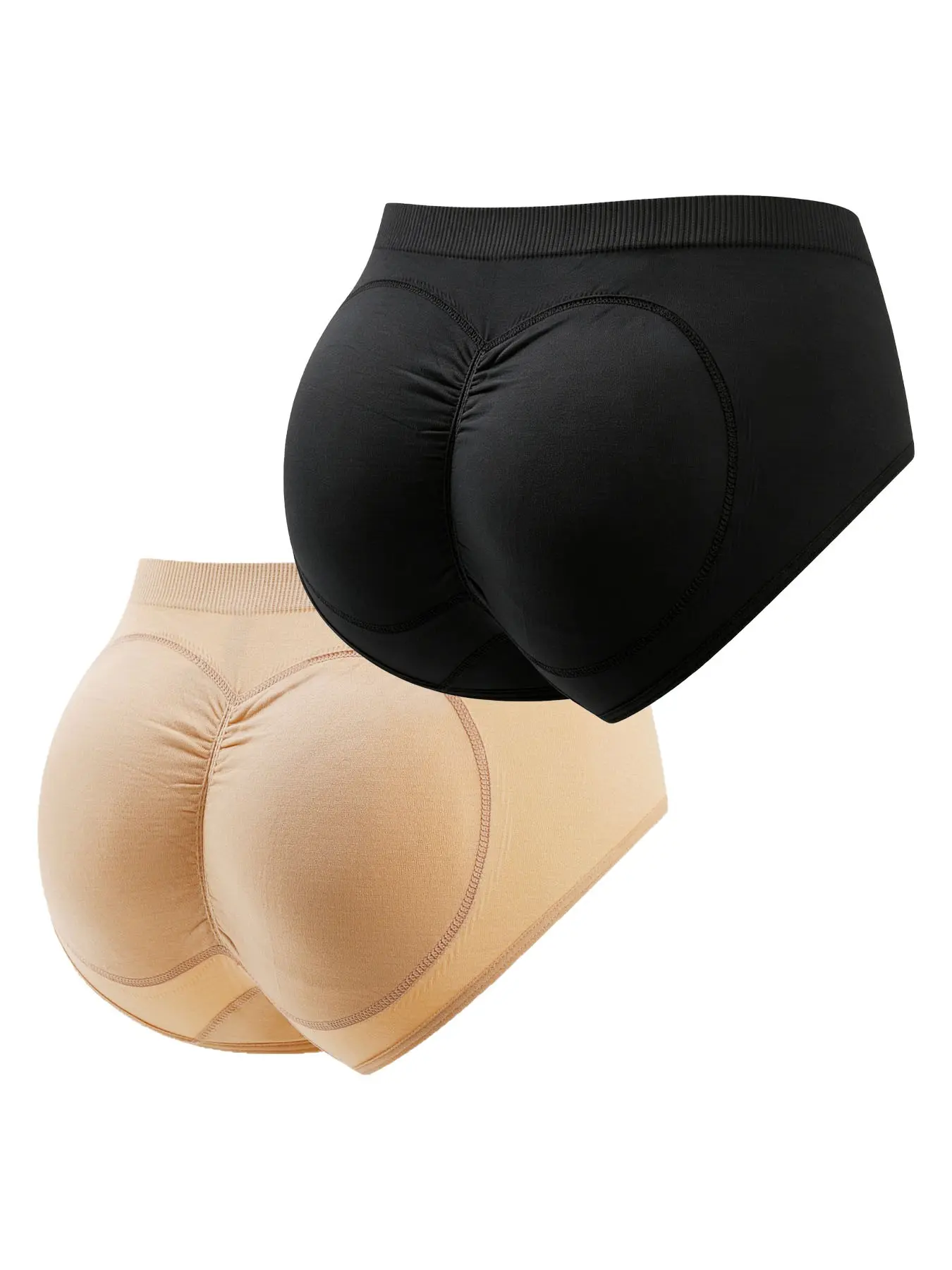 2-Pack Plain Invisible Butt Lifter Briefs, Casual Panties for Women, with Pads, Comfortable Breathable, Perfect for Skirts and Jeans