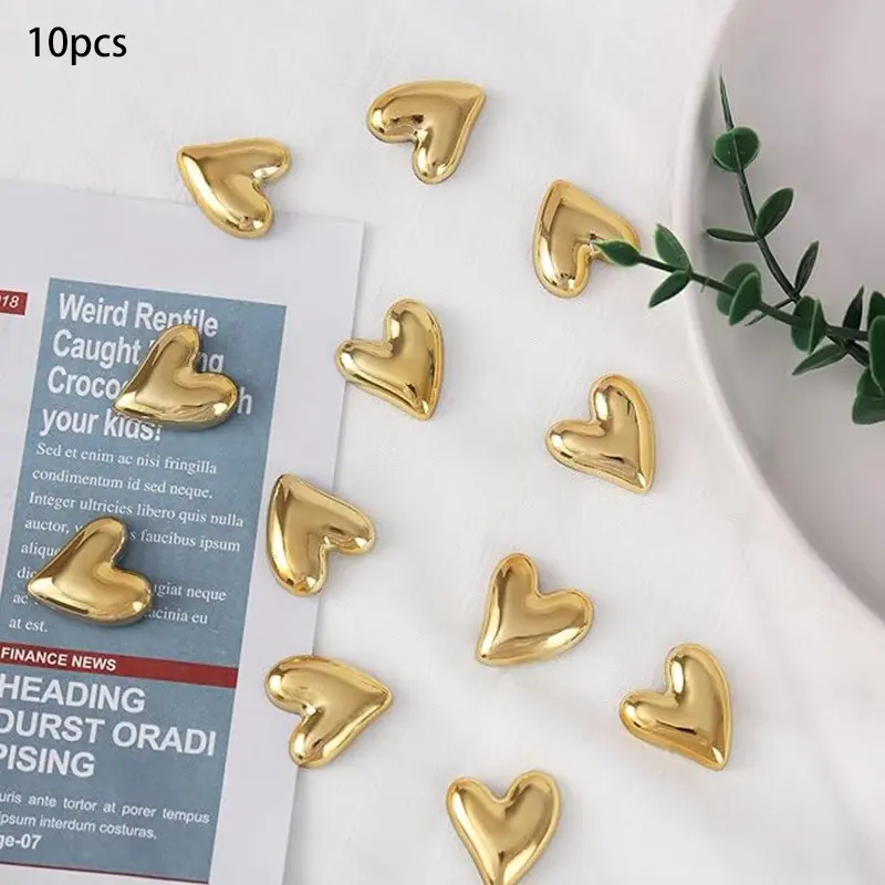 10pcs Refrigerator Golden Heart Magnets, Cute Love Decorative Magnet Set, Cute Magnets For Fridge, Home Kitchen Office Whiteboard, Valentine's Day Gift