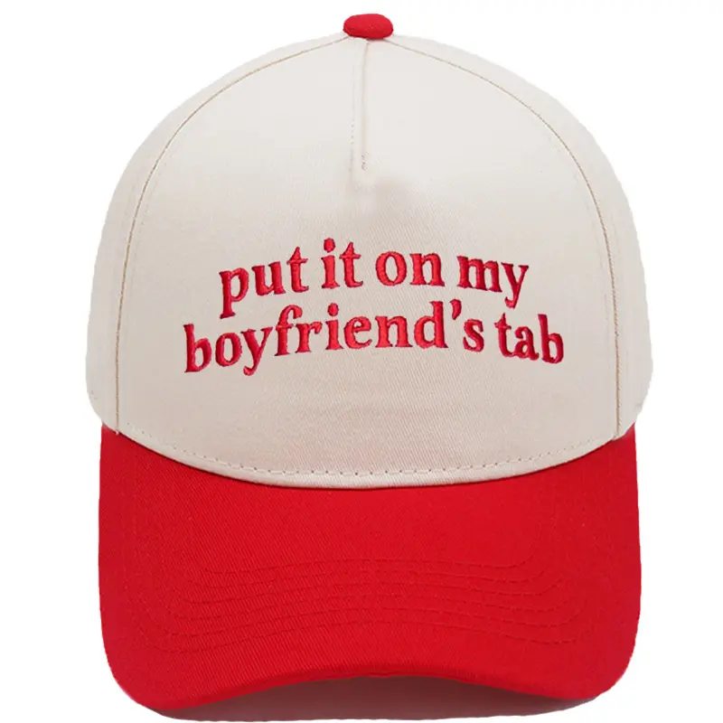 Funny "Put It On My Boyfriend's Tab" Embroidered Hat | Retro Aesthetic Two-Tone Snapback Cap for Women | Trendy Graphic Statement Baseball Cap tiktokshopbacktoschool