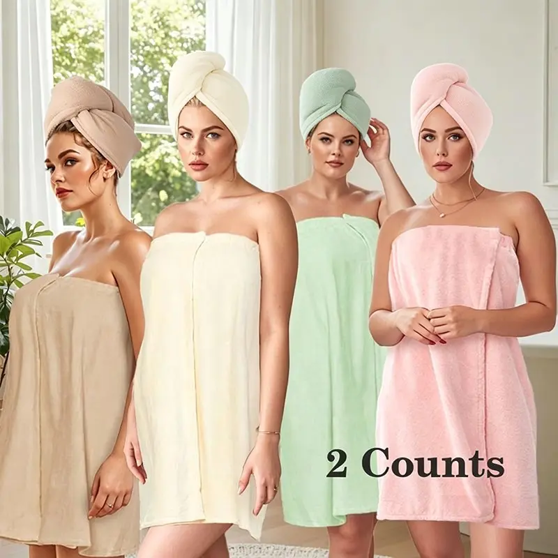 Women's Soft Reusable Bathrobe Set, Adjustable Wrap Design, Cute Bow Detail, Perfect for Home & Travel Use, Spring Summer Style