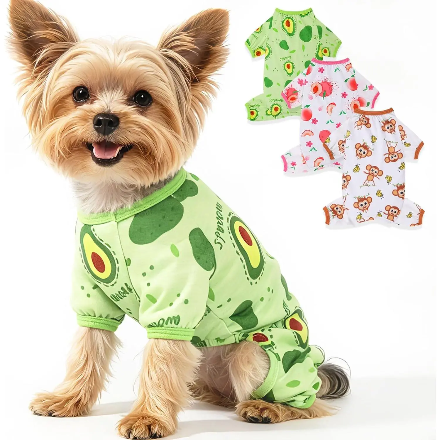 Puppy Clothes for Small Dogs Soft Strechy Summer  Pjs  Clothes for Chihuahua Yorkie Boy Girl   Outfits Cute  XXS~L (Avocads, XX-Small)