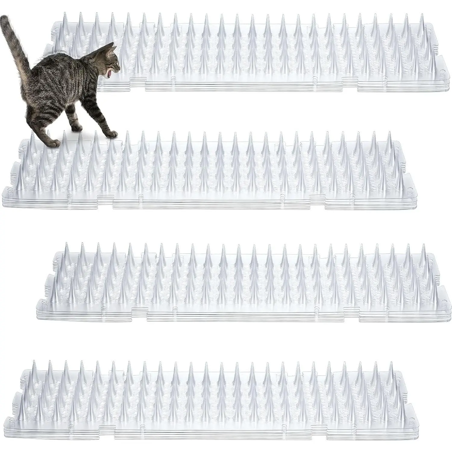 12 Pieces Cat Deterrent Mat with Spikes, Dog Cat Repellent Mat Keep Dogs Off Counter, Anti Pet Mat for Outdoor Indoor Plants Garden Sofa Window, 16.5 x 3.3 Inch Clear
