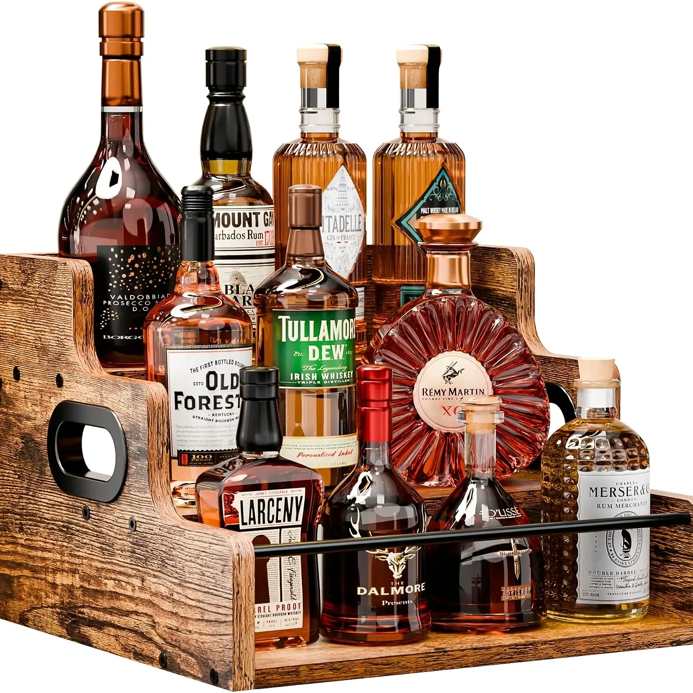 3-Tier Solid Wood Liquor Storage Rack, Countertop Spice and Coffee Syrup Holder for Home Bars or Outdoor Camping
