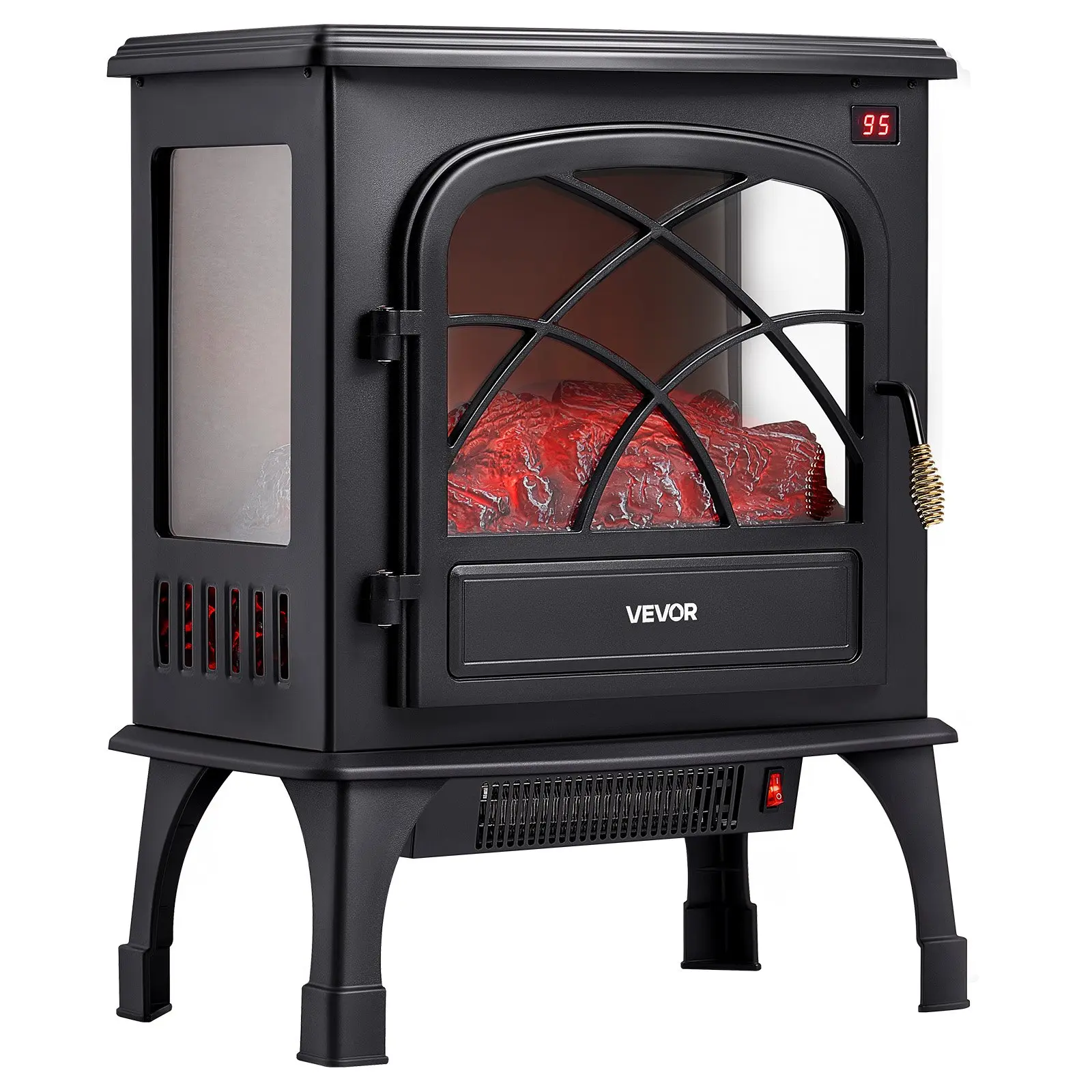 【Summerfinds】VEVOR 25.5" Tall Freestanding Electric Fireplace Stove Heater, 1500W 5120BTU Portable ABS+Nylon Unit, Overheating Protection, Adjustable Flames, Timer, Remote Control, for Living Room, Bedroom, Black