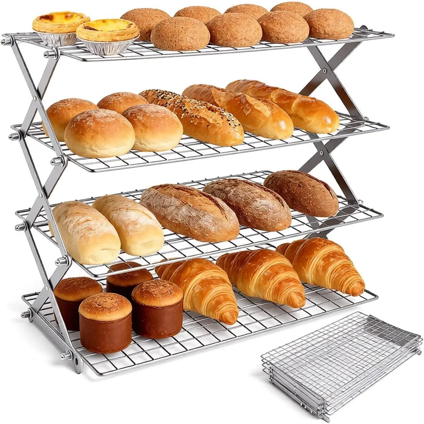 4 Tier Collapsible Cooling Rack 2/3/4-Tier Upgraded Adjustable & Stackable Baking Rack 5 Modes Cooling Racks for Cooking Baking Roasting Grilling Great Gifts for Picnic Party