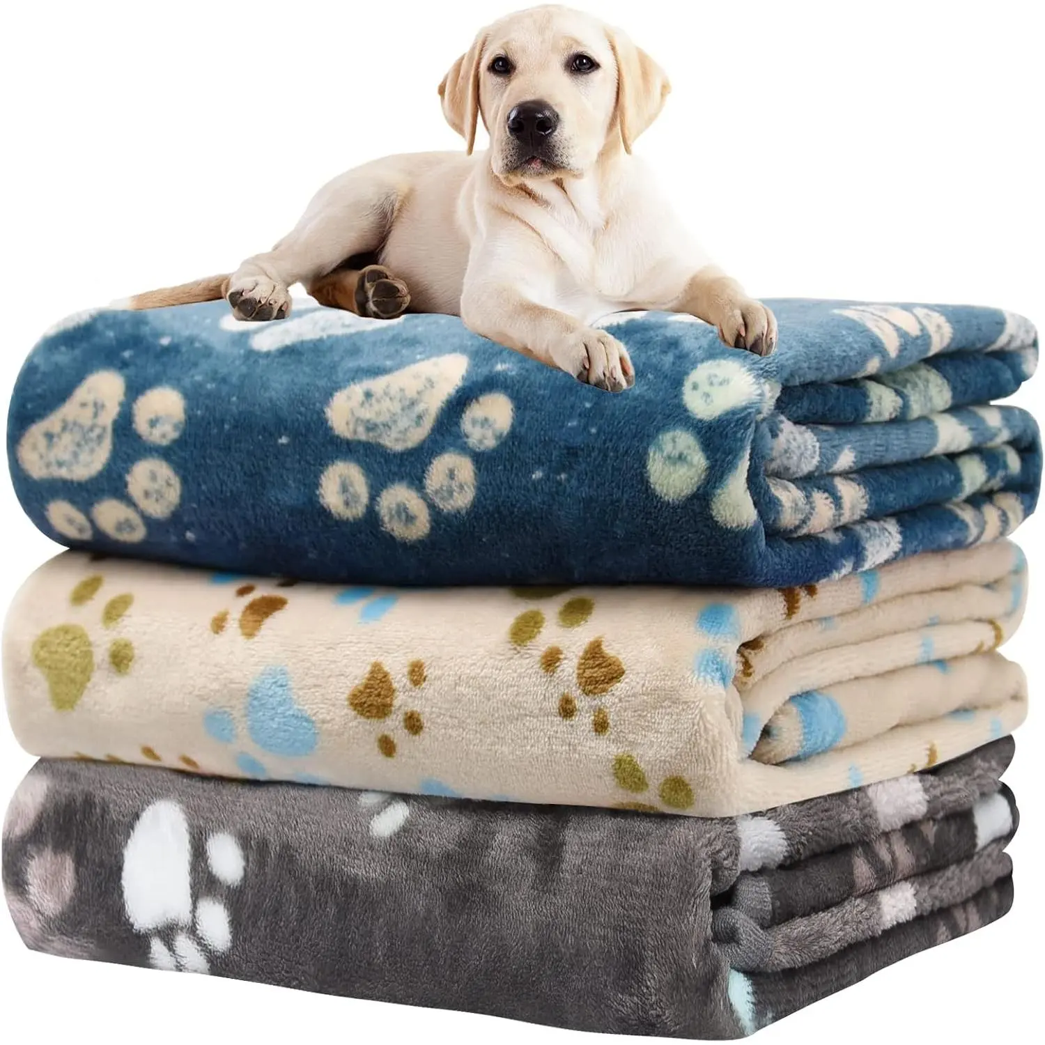 1 Pack 3 Blankets for Dogs, Dog Blanket for Large & Medium Pet Cat, Premium Soft Fluffy Suitable for Dog Kennels & Beds, Sofas, Gifts Puppy Essentials, 41x31inch, Gray/Blue/Beige