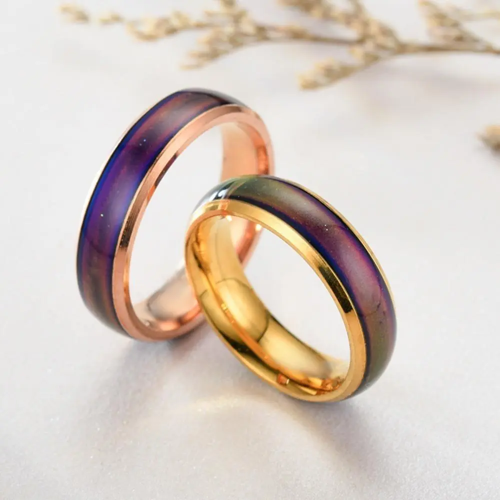 Stainless Steel Mood Ring - 6mm Thermochromatic Round Dainty Fashion Circle Ring, Unisex Matching Pair Finger Jewelry, Romantic Birthday Gift for Couples, Bag Charm Accessory, Dainty Ring, Fashion Rings