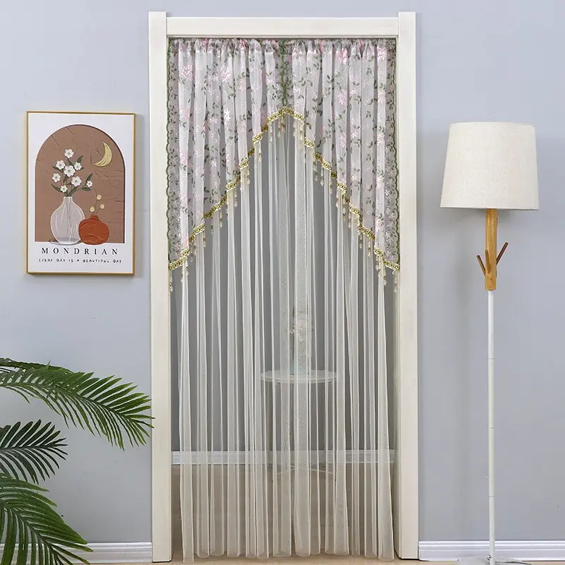Floral Lace Door Curtain with Tassels, Lightweight Privacy Divider Curtain for Bedroom Closet Kitchen Apartment, Polyester Privacy Curtain, Home Decoration Curtain