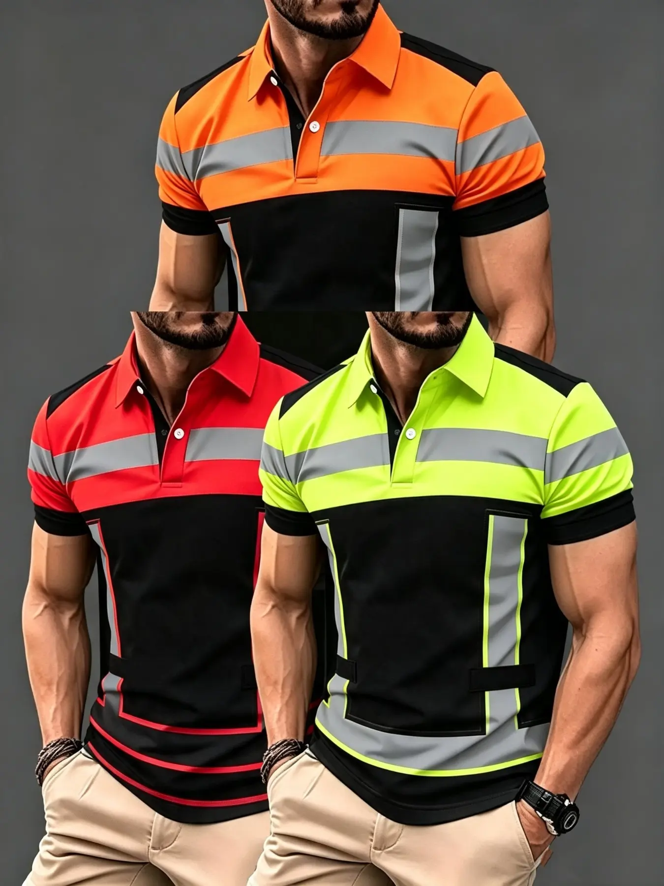 3-Pack Men's Casual Summer Printed Short Sleeve Premium Fitted Polo Shirts, Bold All-Over Print, Durable Material, Fitted Style, All Seasons