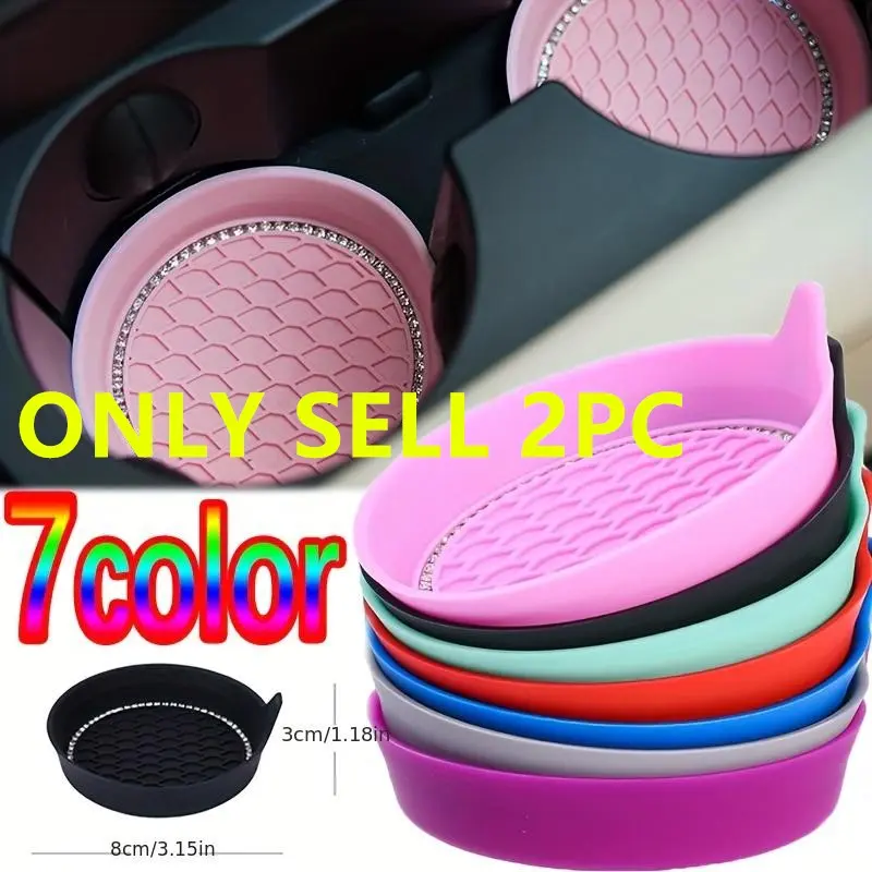 2 Counts Non-Slip Water Cup Pads, Car Coasters with Rhinestone Bling Decoration, Anti-Skid 8 cm Rubber Cup Mat, Car Interior Accessory, Aesthetic Car Accessory, Car Accessories