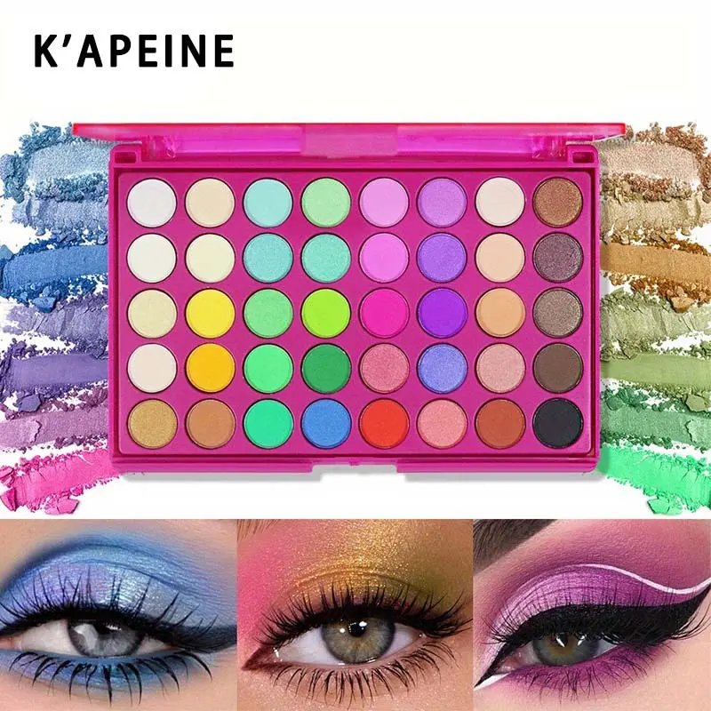 40 Colors Bright Eyeshadow Palette, K’APEINE Matte Shimmer Neon Rainbow Eye Makeup Palette, High Pigmented Blendable Vibrant Color Eyeshadow, Bold Creative Halloween Party Cosmetic for Makeup Artists
