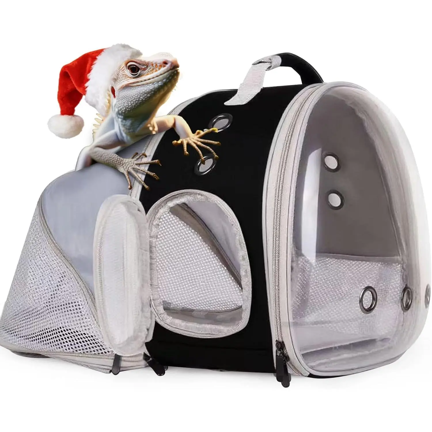 Expandable Small  Backpack Carrier with Clear Bubble Window Large Space Travel Cage for Hedgehog Rat Parrot,Bearded Dragon,Sugar Glider,Airline Approved (Black, BE Backpack)