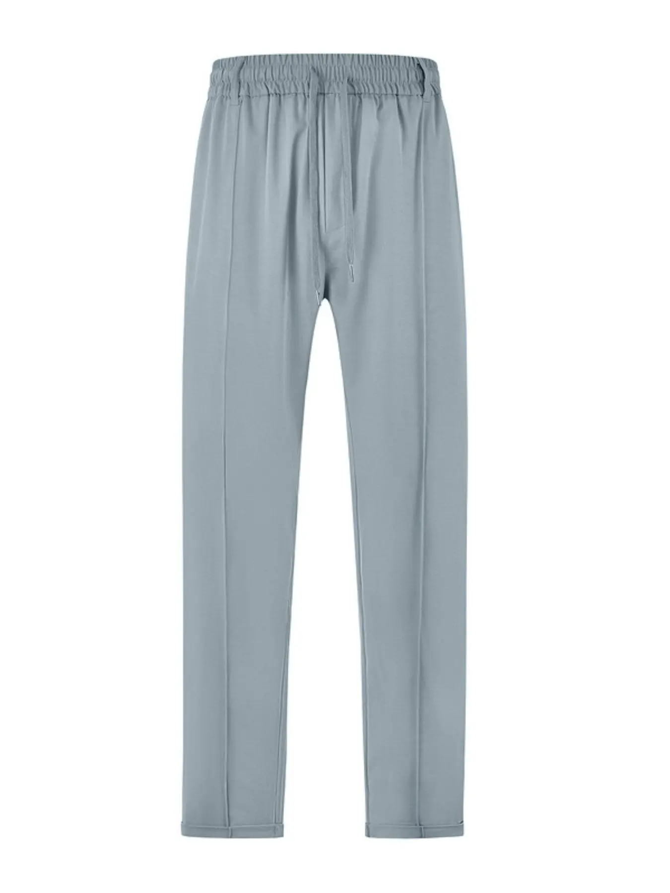 Men's Casual Drawstring Chino Pants, Elastic Waist Slim Straight Trousers, Wrinkle Resistant Smart Casual Pants for Work & Street, Slim Fit