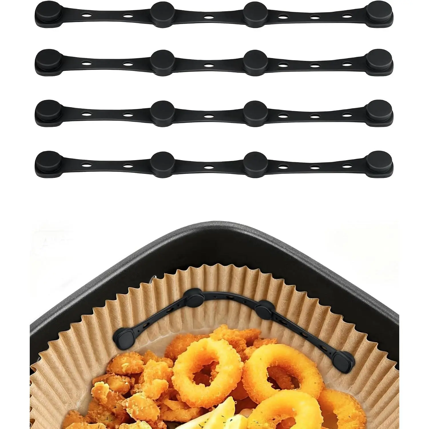 Air Fryer Magnets for Parchment Paper, 4Pcs Non-Segmented Design Air Fryer Accessories Locks Liner Magnet Silicone Buckle for Holding Down Disposable Safely, Prevent Covering Food＆Paper to Burn