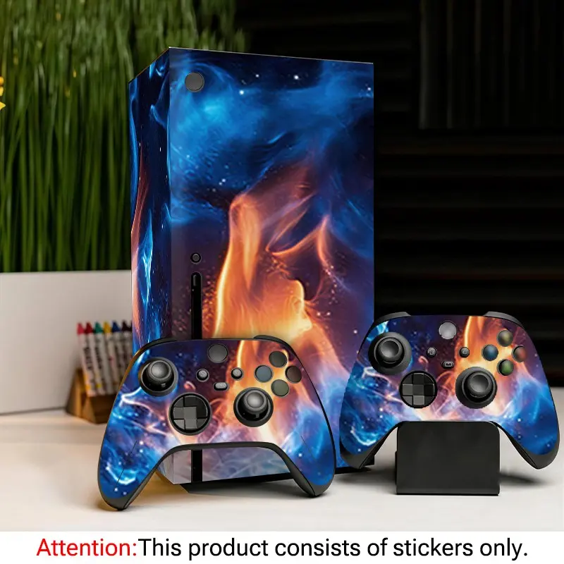 Ice Fire Nebula Fluid Art Stickers for Xbox Series X, Vinyl Stickers for Console and Controllers, Waterproof, Scratch-Resistant, Removable
