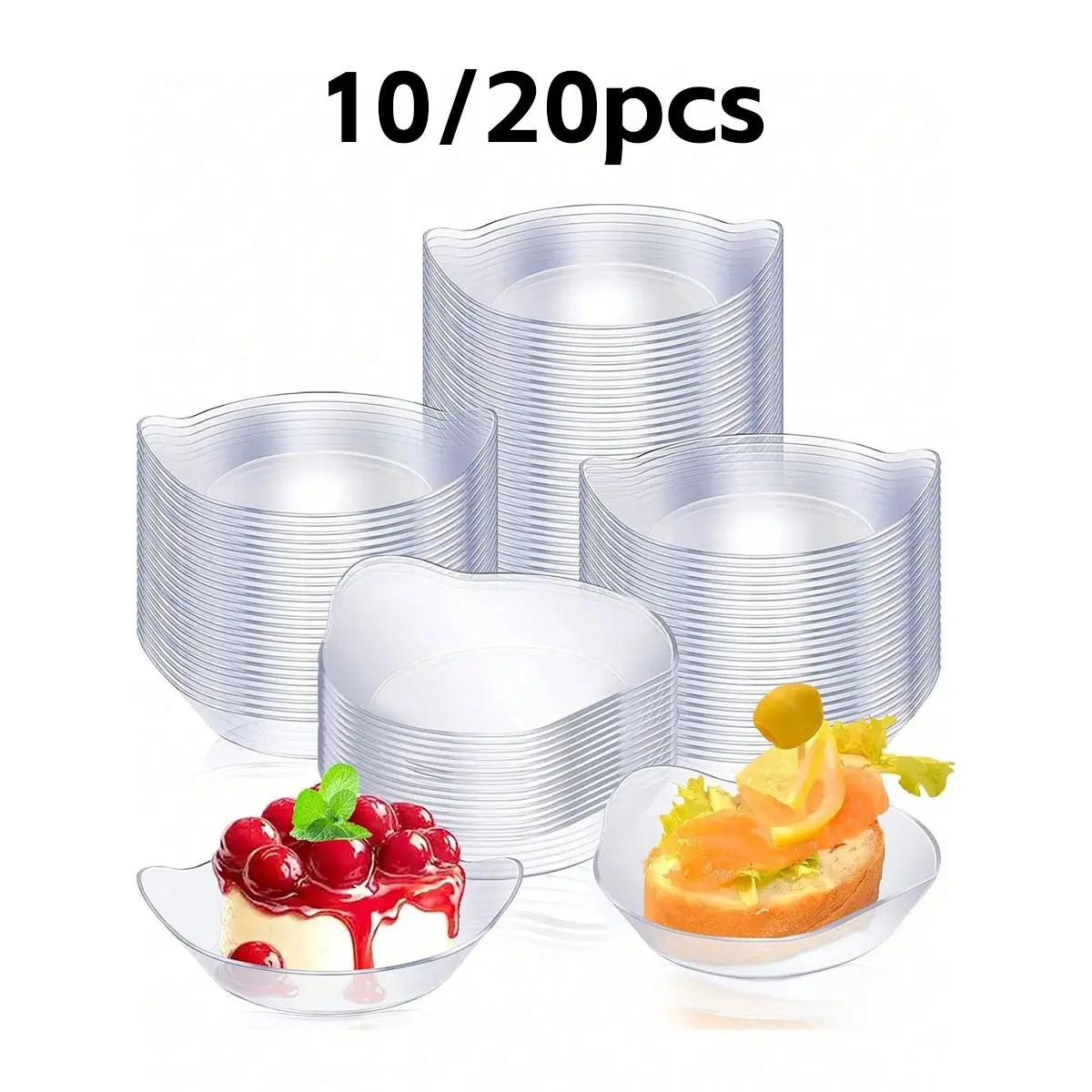 10/20 Mini Dessert Plates, Transparent Plastic Appetizer Dishes, Party Wedding Bowls, Oval Yogurt Cups, Birthday Party Servingware