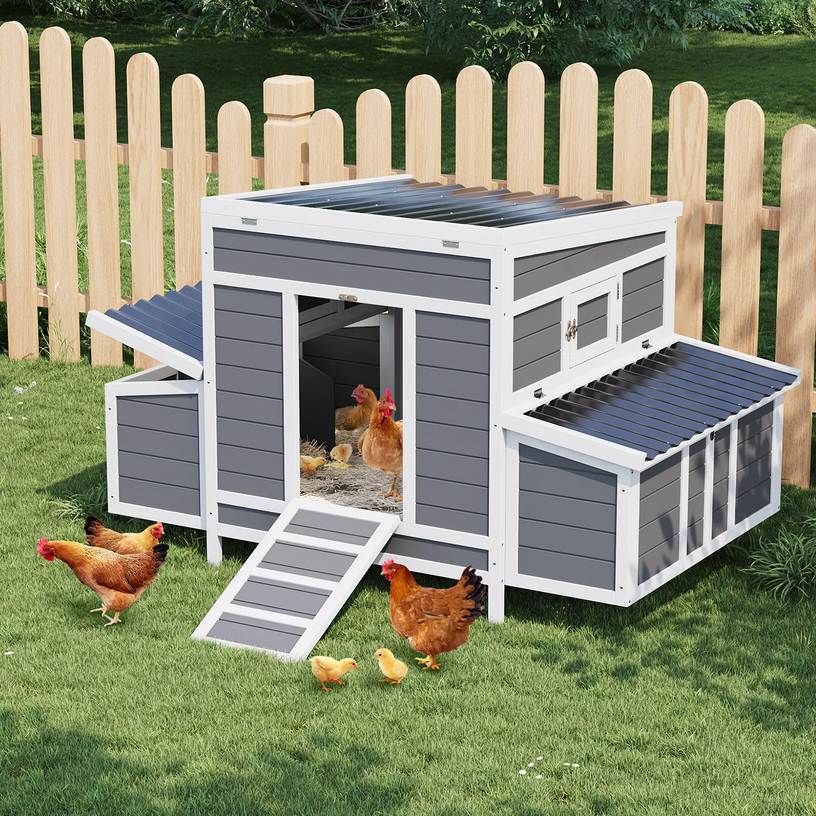 56 Inch Outdoor Wooden Chicken Coop – Hen House Duck Coop for 4-6 Chickens – 2 Spacious Nesting Boxes – Pull-Out Tray – Waterproof Ventilated Roof – Ideal Poultry Cage & Rabbit Hutch for Backyard and Farm