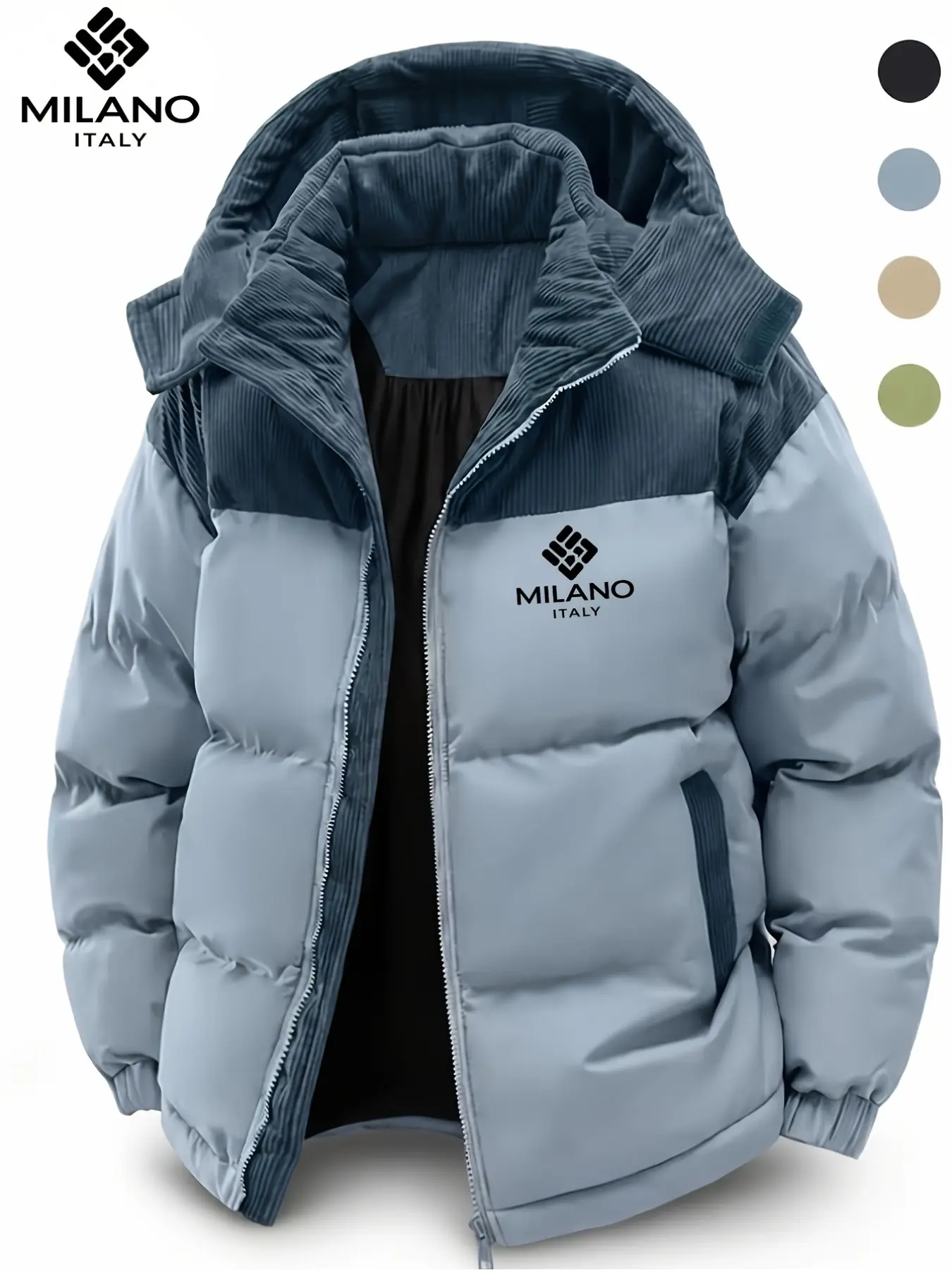 New‑style young men's fashionable detachable‑hood winter coat, removable‑hood printed casual padded jacket, thickened trendy hooded cotton‑padded outerwear for men