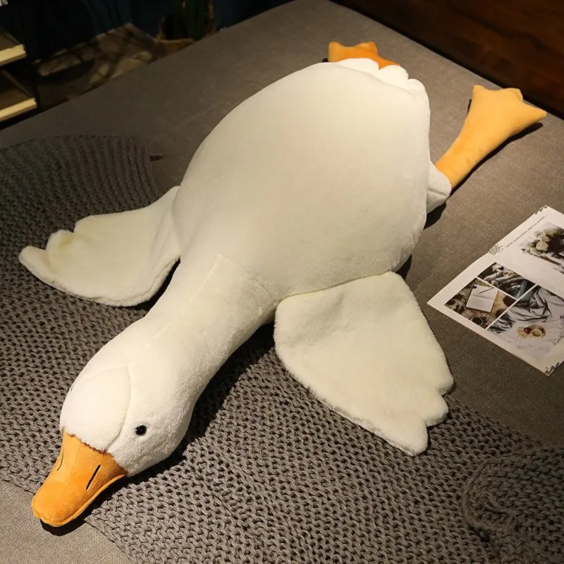 Large goose plush pillow with soft wings, bean-shaped eyes, vibrant mouth, animal figurine, Soft Huggable, large size, Anxiety relief stuffed, perfect for alleviating sleep anxiety, Ideal as birthday gift