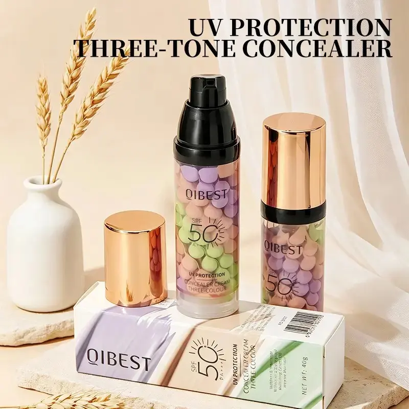 Three-Color Protective Isolation Cream with SPF 50, Brightening & Oil-Control Moisturizer, Waterproof Sunscreen Primer, Color Corrector