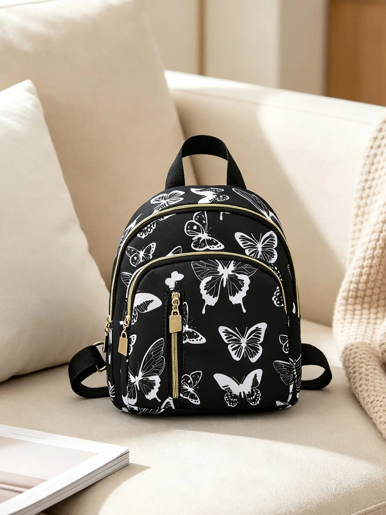 Butterfly Nylon Mini Backpack, Lightweight Waterproof, Large Capacity, Laptop Compartment, Ideal for Women, Office, Travel, Casual Backpack
