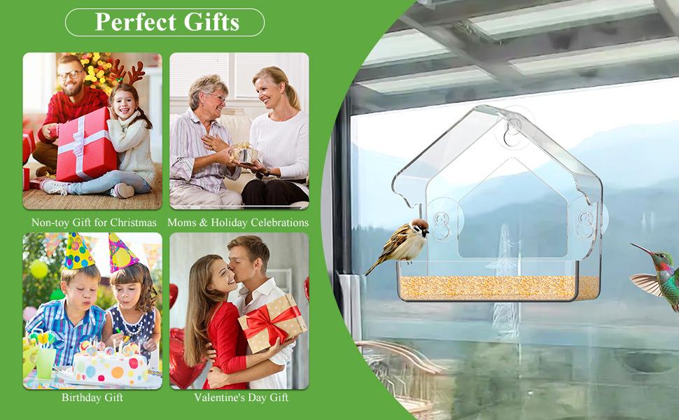 Acrylic Window Bird Feeder, Transparent Wall-Mounted Wild Bird Feeding Tray, Clear Strong Suction Cup Outdoor Feeder for Cardinals Finches Bluebirds, Weatherproof Seed Tray for Garden Patio