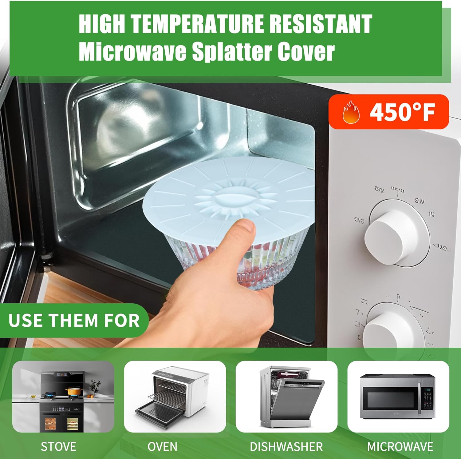 9-Pack Silicone Lids & Microwave Splatter Covers, Reusable Heat-Resistant Bowl Covers (5 Sizes) for Plates, Pots, Pans & Skillets, Stovetop, Oven, Fridge & Dishwasher Safe