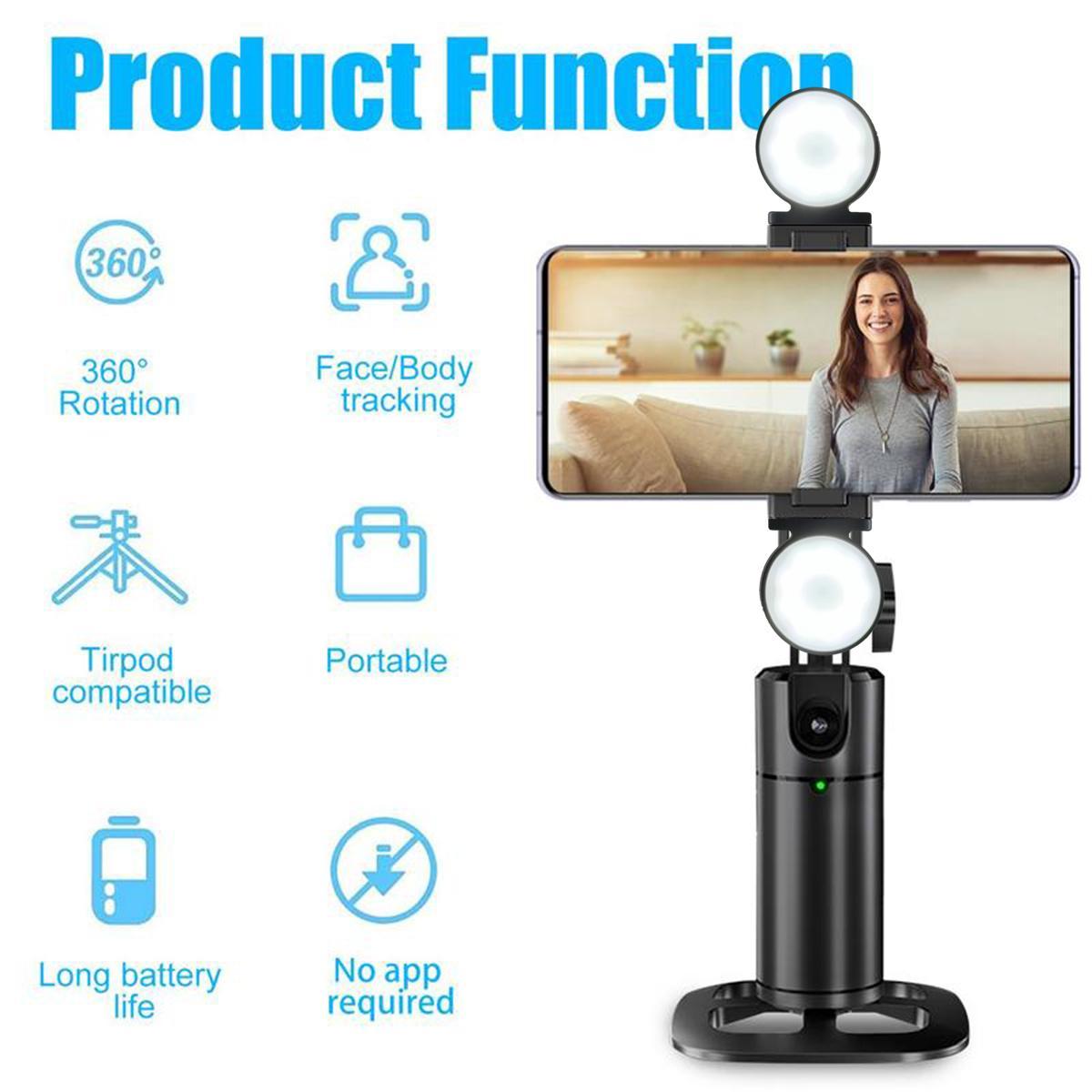 Auto Face Tracking Stabilizer, 360° Rotatable Cellphone Holder with Remote & Fill Light, Camera Gimbal Stabilizer, Smart Shooting Phone Stand for Video Vlog Live Stream, Tripod Light