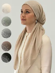 1pc Fashion Rhinestone Adjustable Hat, Lightweight Breathable Hijab, Casual Versatile Simple Hijab, Sun Protection Sweat-Wicking Jersey Hijabs, Easy to Wear Headscarf
