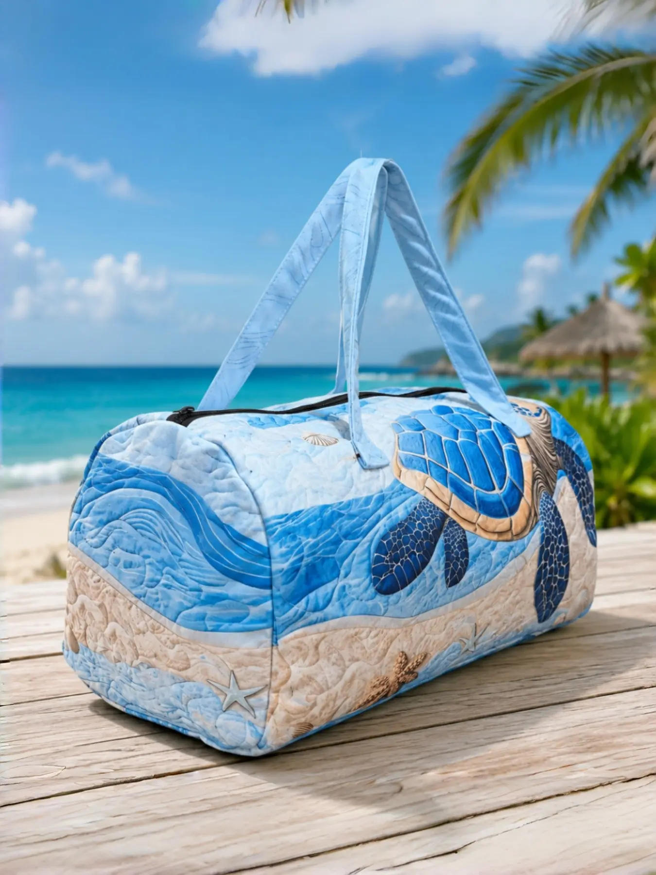 Ocean Turtle Wave Beach Print Duffel Bag, Large Capacity Portable Travel Backpack, Elegant All-Season Weekender Bag for Camping and Commuting, Lightweight Travel Luggage